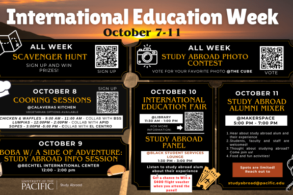 Flyer listing all upcoming international education week events occuring in October.