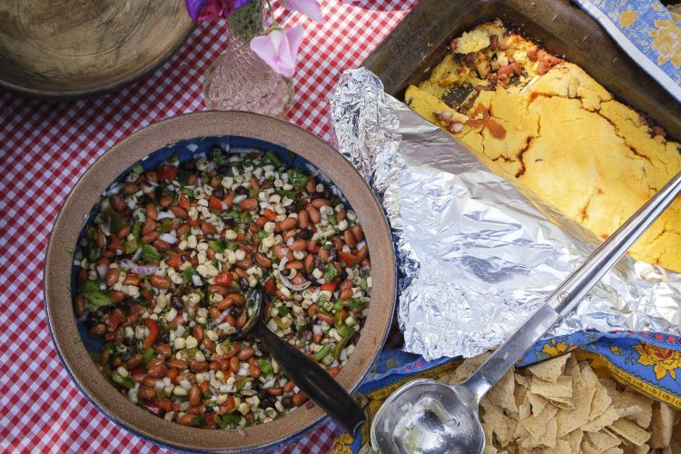 Bean salad and tamale pie