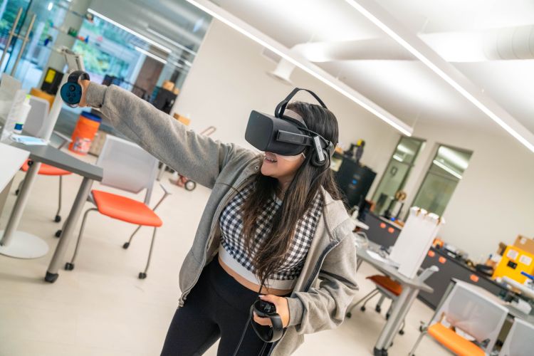 Student using VR headset