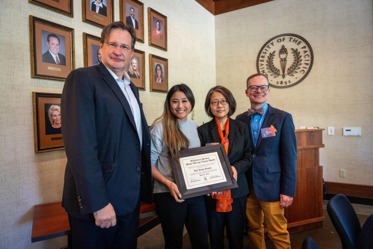 (L-R) Conservatory of Music Dean Peter Witte, Lara Kong, Associate Professor Fei-Lin Hsiao and Music Therapy Program Director Eric Waldon