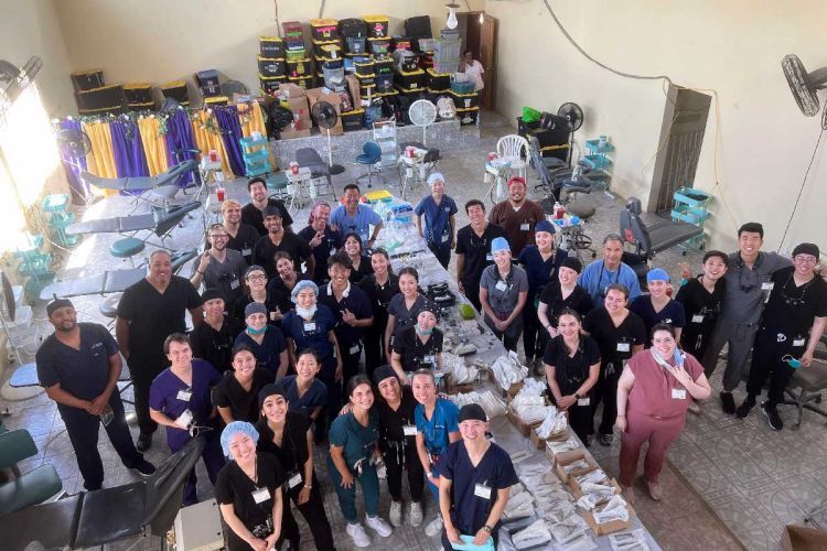 overhead shot of volunteers