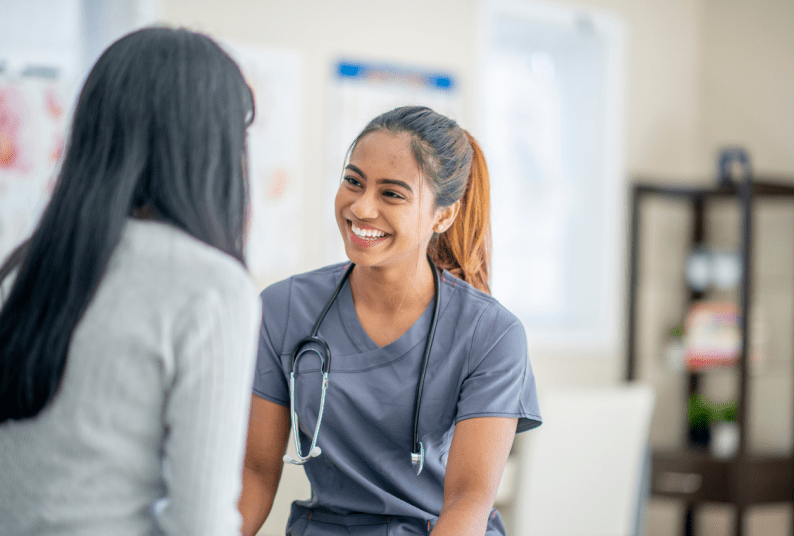 Nursing student and patient