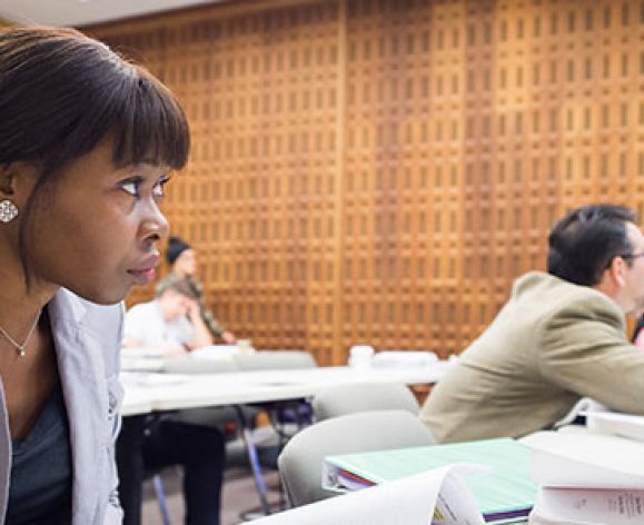 attentive student looking up