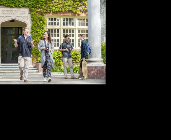 students walking on campus