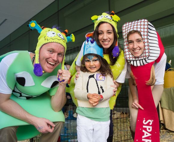 kid's dental clinic with students wearing costumes