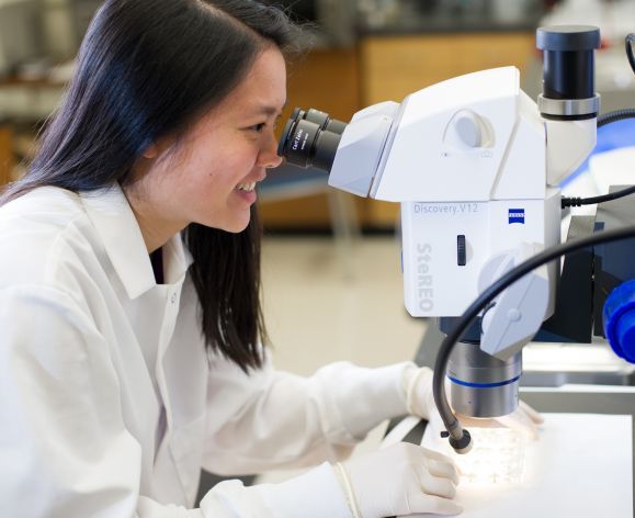 Scientist with microscope