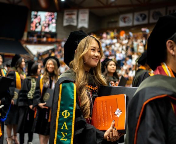 PharmD graduate in Alex G. Spanos Center.