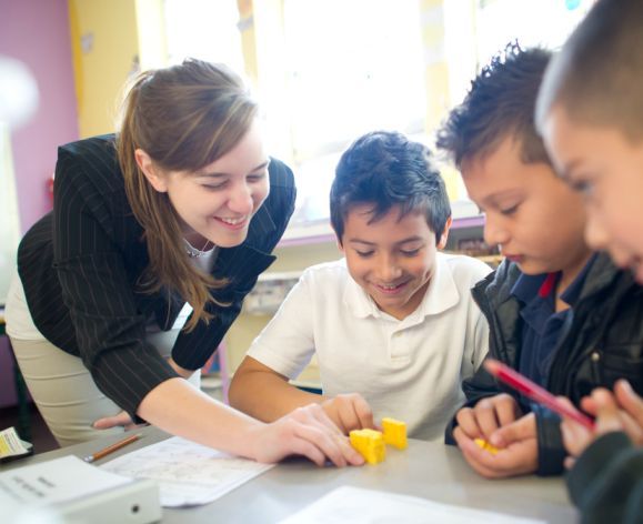 a teacher with students