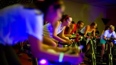 Students on exercise bikes